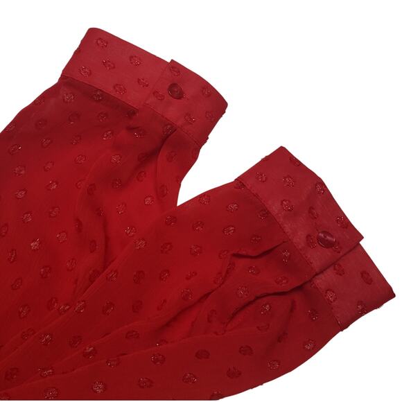 Jaclyn Smith Red Gold Shimmer Blouse L – Ruffle Front, Sheer Layer, Vintage Glam - Picture 5 of 9